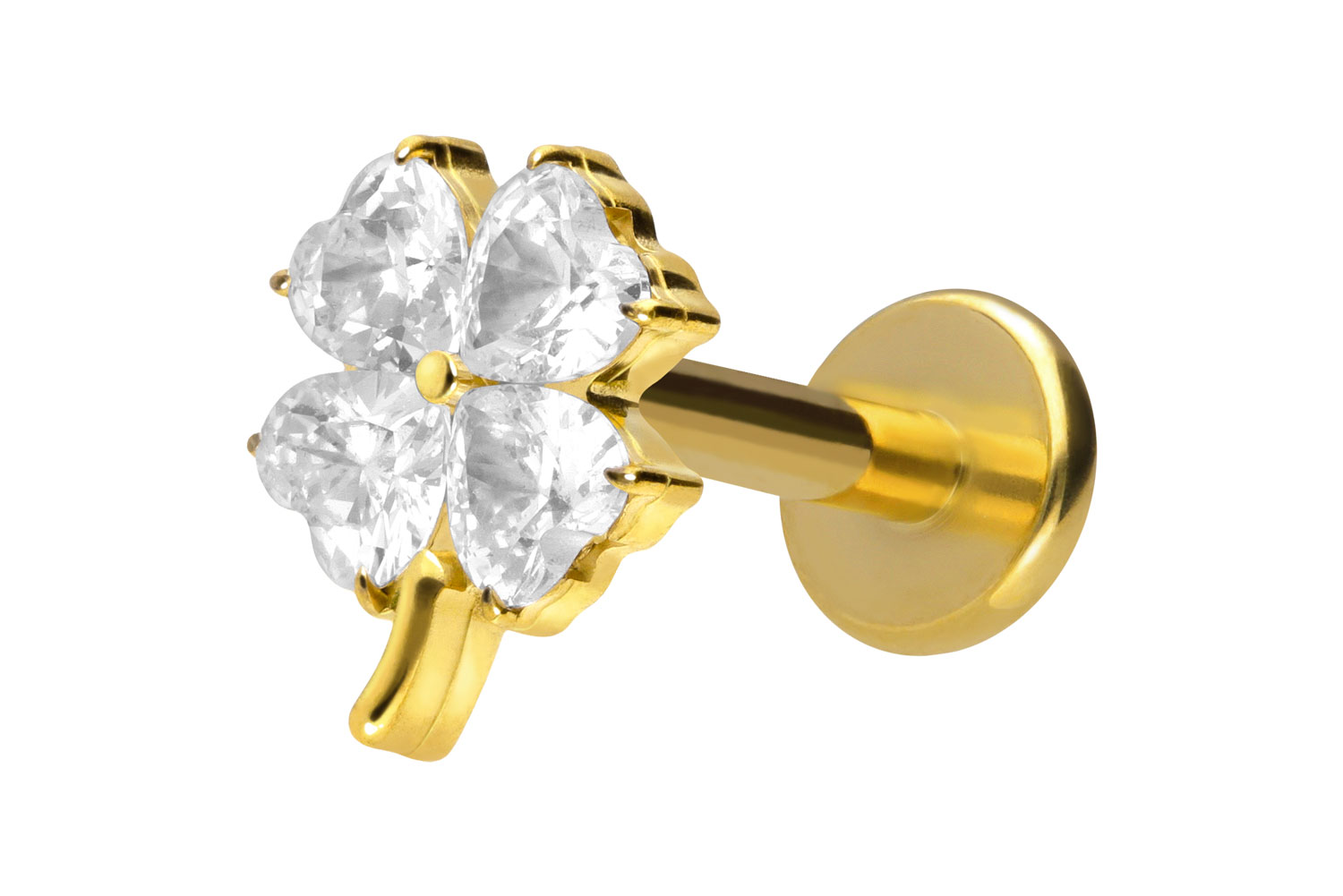 Titan Labret Piercing mit Innengewinde KRISTALLKLEEBLATT